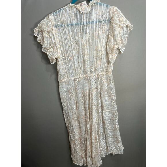VTG “The Silk Farm” Designed By Incinoo Cream 100% Silk Midi Sheer Dress Sz L - Picture 2 of 14